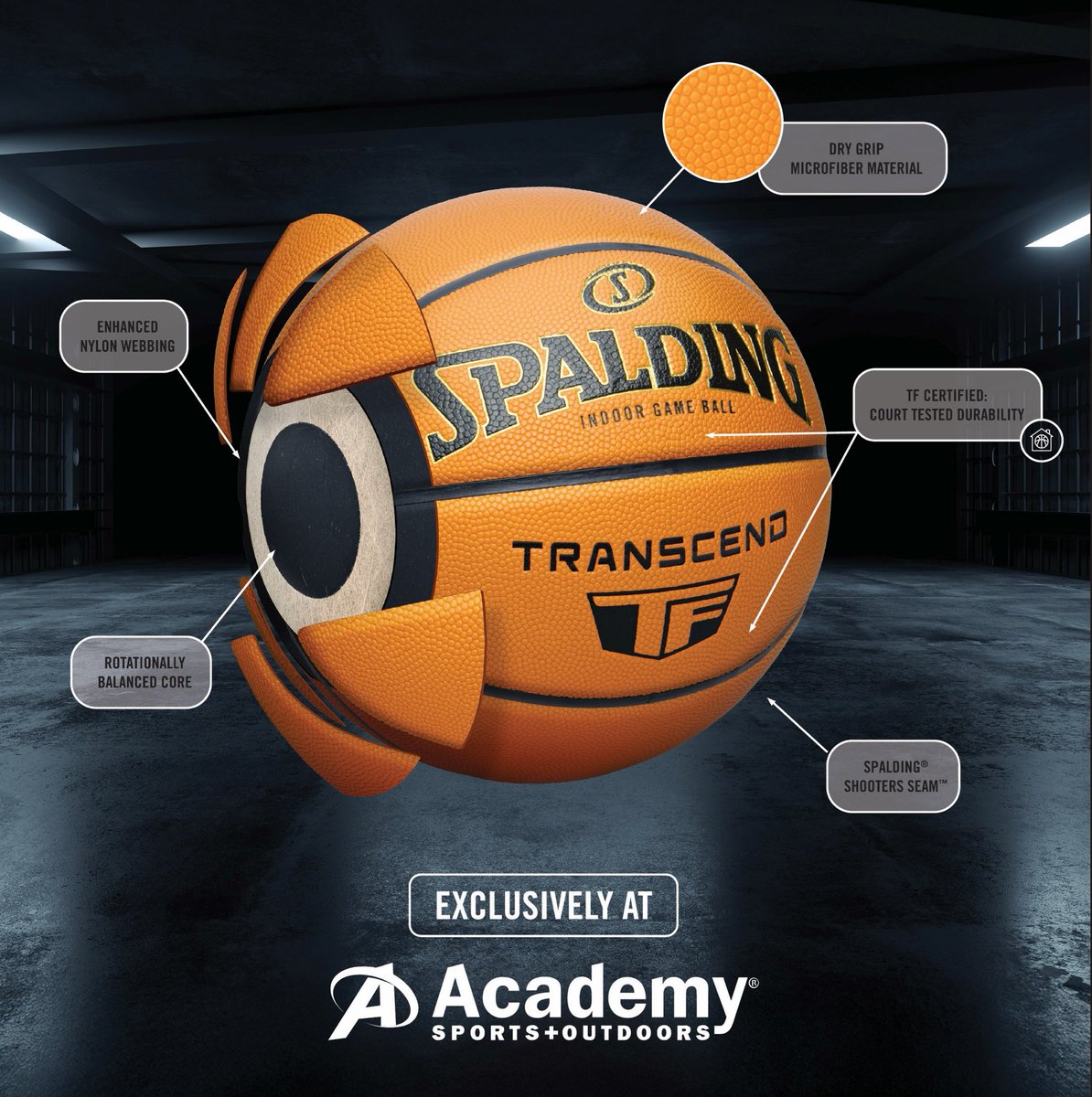 Spalding's tweet image. The TF Transcend has entered the chat. 🏀 Now available exclusively in store and online at @Academy!

#Spalding #Academy #AlwaysBuilding #MadeForTheGame