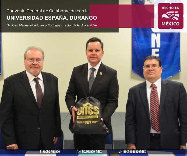 lic_aguadohdez's tweet image. 🤝📚 Un paso más hacia la #vinculaciónacadémica y el desarrollo económico.

Firmamos un #conveniodecolaboración entre la Universidad España (#UNES) de #Durango y la Secretaría de Economía, con la presencia del Rector Juan Manuel Rodríguez y Rodríguez y de su servidor, José…
