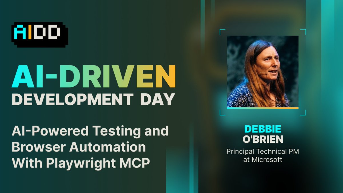 NextGenDev_AI's tweet image. Your AI agents can do more than just test - they can now fill forms, extract data, and navigate the web intelligently. 🤯

@debs_obrien breaks down @playwrightweb + MCP in her talk from AI-Driven Development Day 2025.

Watch the full session 👇
vist.ly/4bw3c