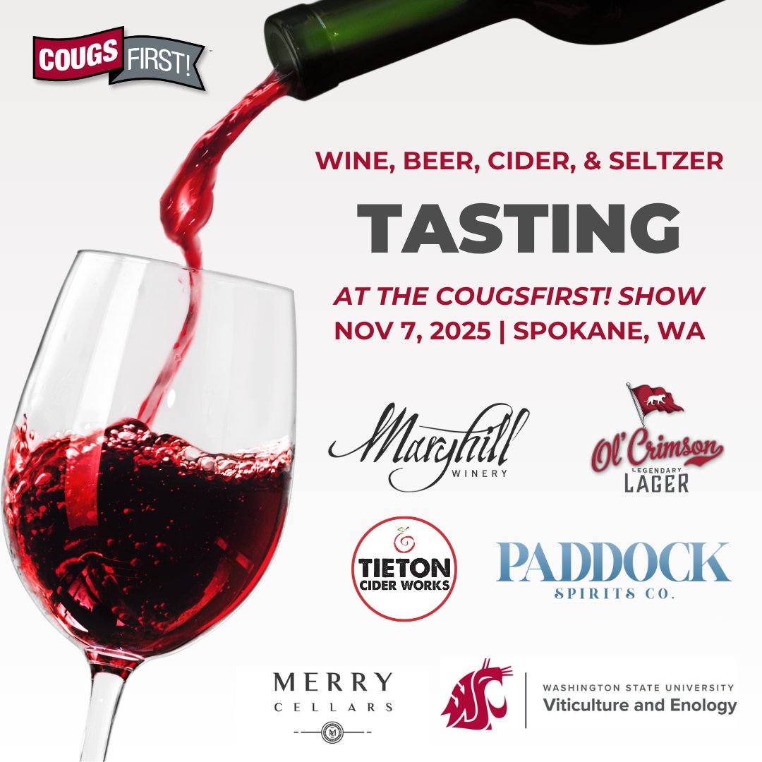 CougsFirst's tweet photo. Happy hour vibes! 🍻 Attend the Spokane Show on 11/7 for Wine, Beer, Cider, and Canned Cocktail tasting from some amazing Coug businesses 🤩
Pre-register now to save time in line ➡️ https://t.co/tSeKesh1PU
Spokane Show presented by #STCU
#GoCougs #CougsFirst #SpokaneShow https://t.co/WoWRrDp6aM