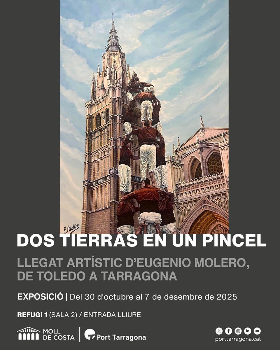 El president del Port de Tarragona, Santiago J. Castellà, es complau a convidar-vos a la inauguració de l’exposició” Dos tierras en un pincel. Llegat artístic d’Eugenio Molero de Toledo a Tarragona.
🔹30 d’octubre de 2025,
a les 19 hores, al Refugi 1 (Sala 2) del <a href="/PortTarragona/">Port Tarragona</a>