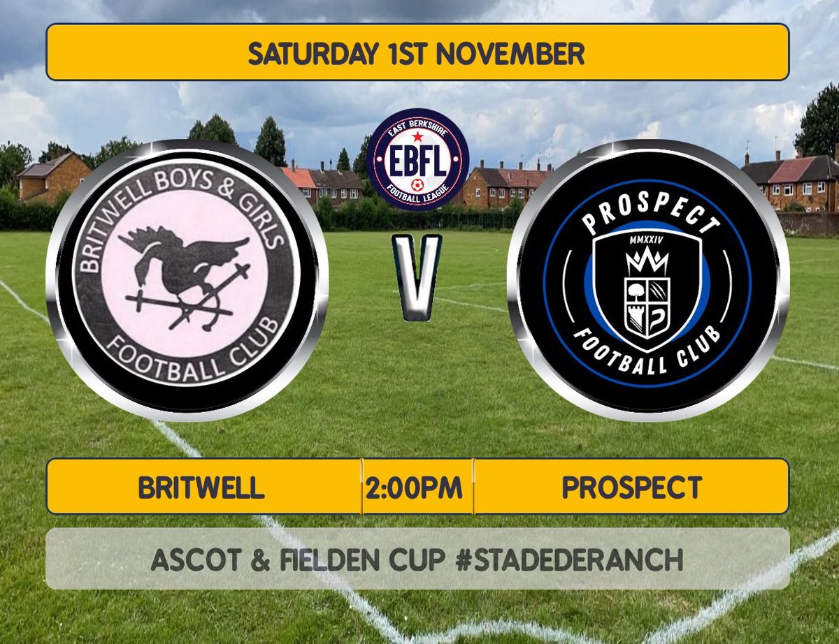 🗓️ Sat Nov 1st
🏆 <a href="/EastBerkshireFL/">East Berkshire Football League</a> Premier
🆚 <a href="/Prospectfc24/">Prospectfc</a> 
⏰ 2:00pm KO
🏟️ #STADEDERANCH
📍 Long Furlongs Drive, Britwell
🎟️ EVERYONE = FREE