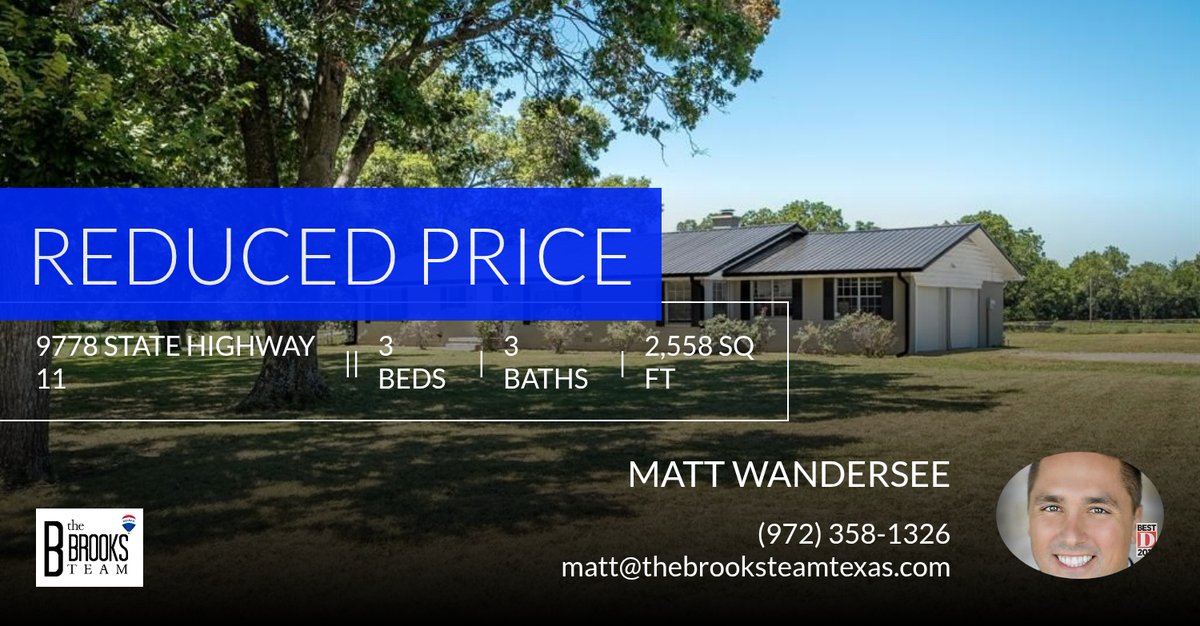 RealtorMattWan's tweet photo. 📍 Reduced Price 📍 This recently reduced home at 9778 State Highway 11 in Whitewright won't last long, so, don't wait to set up a showing! Reach out here or at (972) 358-1326 for more information! https://t.co/WjUSHAOsLz https://t.co/OQXDWYdfSA
