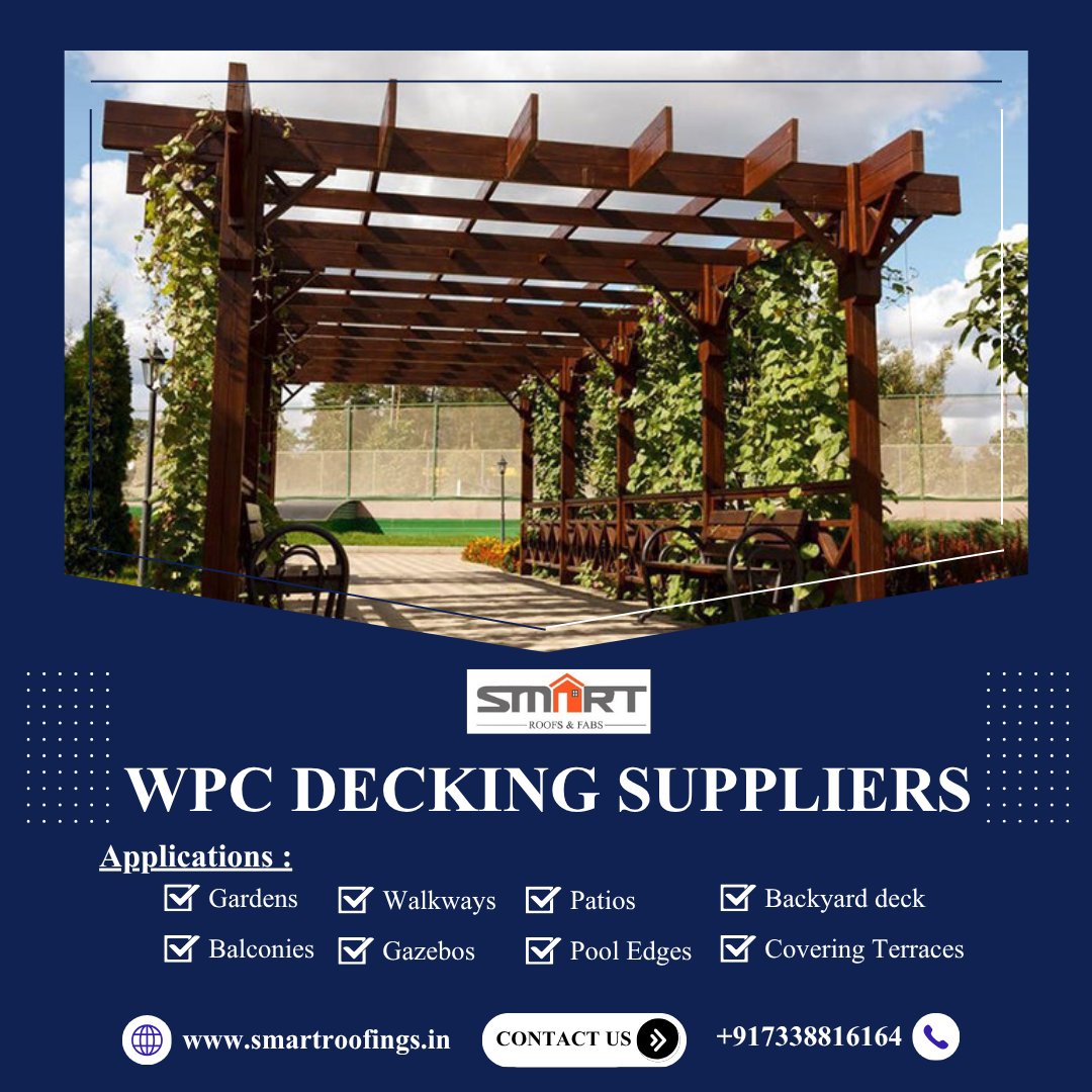 SmartroofFabs's tweet image. Smartroofings is one of the trusted WPC Decking Suppliers, offering durable and stylish decking solutions that enhance outdoor spaces. 
sales@smartroofings.in
#WPCDecking #DeckingDesign #OutdoorLiving #SmartRoofings #DeckingSolutions #WPCFlooring #HomeImprovement #PatioDesign