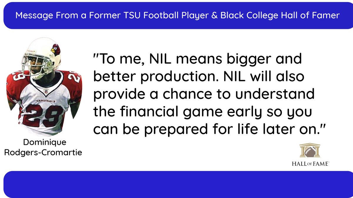 Message from former TSU Football Player and Black College Hall of Famer - Dominique Rodgers-Cromartie

Support The Movement at 
the1912sportsgroup.org/support

<a href="/RileyElite3/">Riley Howard III 🇲🇭</a> <a href="/CoachMashack/">Kevin Mashack</a> <a href="/TSUCoachJ/">Johnny Johnson</a> <a href="/reggiebarlow/">Reggie Barlow</a> <a href="/coachhannah14/">Coach Hannah</a> <a href="/615TSU_Tigers/">Big Blue Tiger Nation</a> <a href="/ThePoguester/">Greg Pogue</a> <a href="/MikeOrganWriter/">Mike Organ</a> <a href="/bjthesniper/">Byron McNair</a>