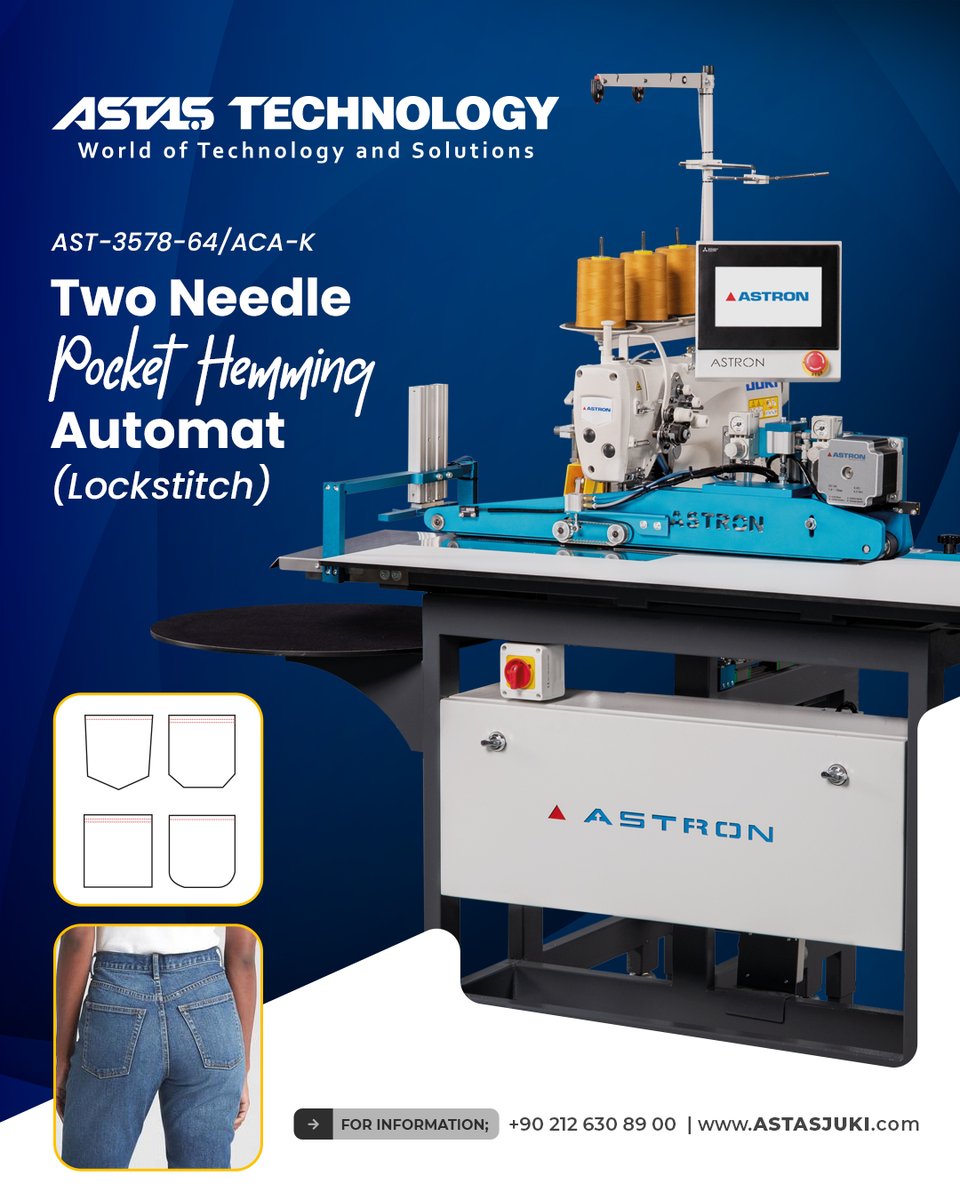 AstasTechnology's tweet image. Main Features:
• Special hemming attachment provides 9 to 14 mm hemming marg
• Two needle lockstitch sewing head with standard 6,4 mm gauge
• Optionally, needle gauge can be chosen as: 4,8; 7,2 mm
• Wide folder attachment between 18 - 24 mm (optional)

#sewingmachine