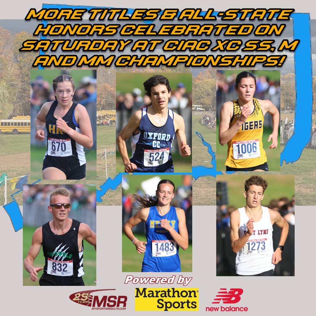 More Titles &amp; All-State Honors Celebrated on Saturday at CIAC XC SS, M and MM Championships! bit.ly/3L8TzuY
<a href="/Marathon_Sports/">Marathon Sports</a>  <a href="/NBRunning/">New Balance Running</a> <a href="/TheRunningAcad/">The Running Academy</a> <a href="/runnerspace/">RunnerSpace</a> <a href="/DyeStat/">DyeStat</a> <a href="/AthleticdotNet/">AthleticNET</a> <a href="/ciacsports/">CIAC Sports</a> <a href="/CTHSCA/">CHSCA</a> <a href="/GoECCAthletics/">ECC Athletics</a> <a href="/fciac/">FCIAC</a> <a href="/NVL_Athletics/">NaugValleyLeague</a> <a href="/_SLC_Athletics/">Shoreline Athletic Conference</a>