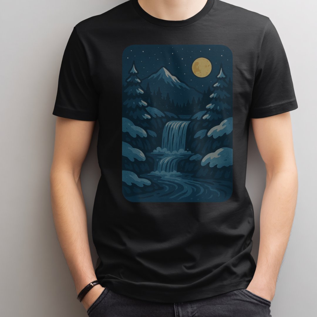 Skye_Prints's tweet photo. Check out this awesome 'Moonlit Waterfall in Snowy Forest' design on @TeePublic! https://t.co/zTsFylcuYs 

#moon #Moonlit #night #nightsky #stars #waterfall #tshirt #tshirts #tshirtdesign https://t.co/iyyqGk4cY4