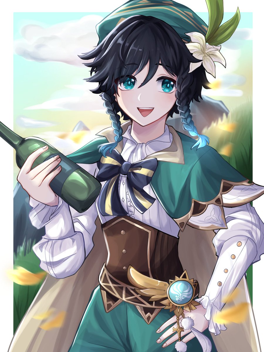 Old Venti art where I tried copying genshin art style
 (failed but at least he's cute here) 
#GenshinImpact #fanart #venti #art