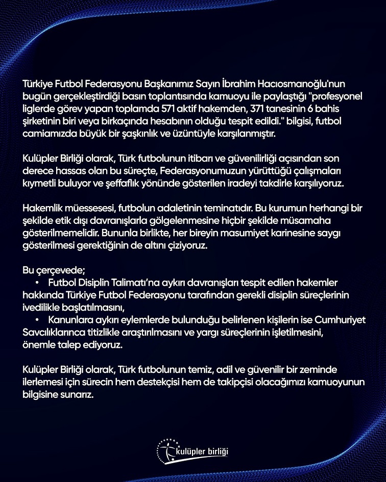 digitalkulube's tweet photo. SON DAKİKA - Kulüpler Birliği'nden açıklama. https://t.co/2Kb1o93K2T
