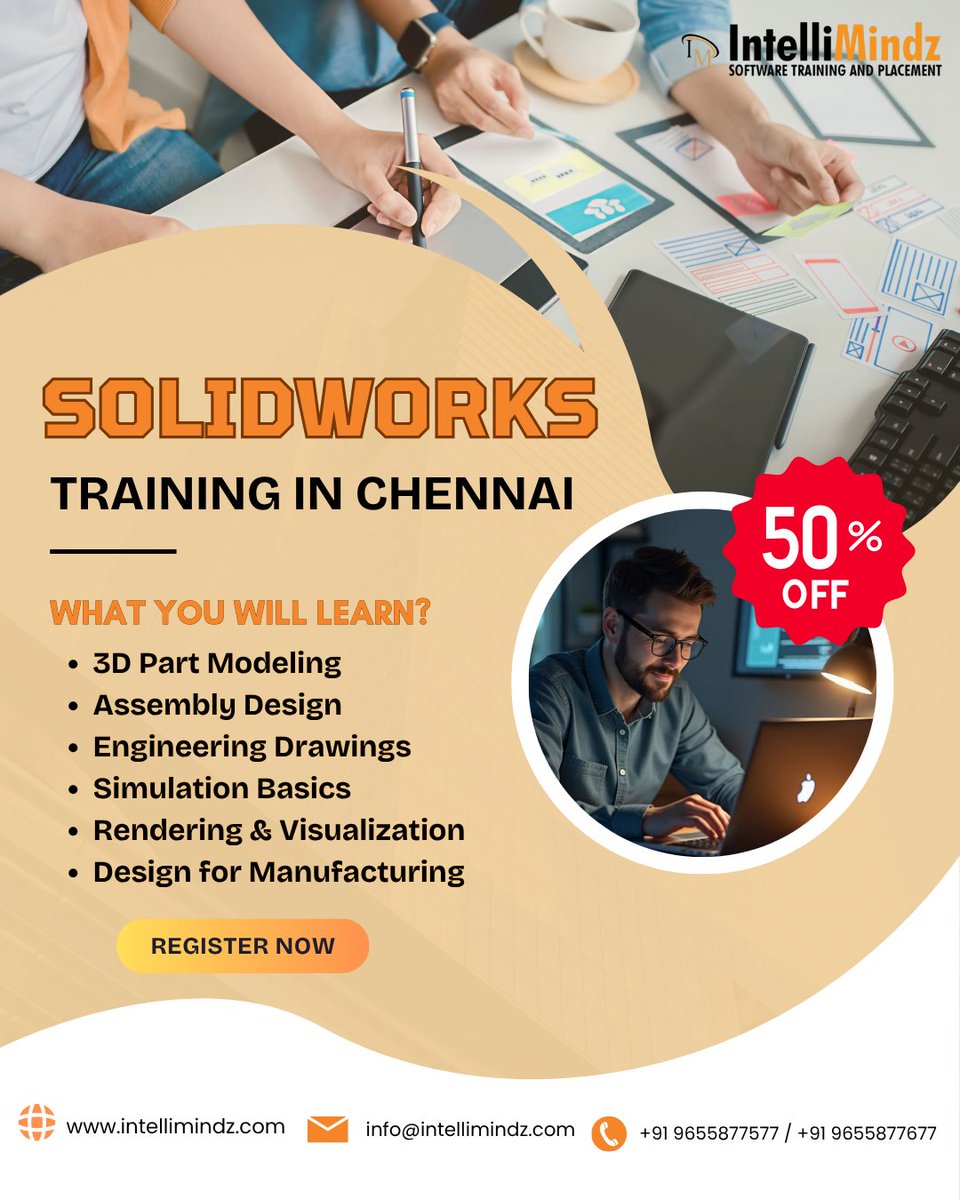 intellimindz_in's tweet image. Enhance your design skills with SolidWorks Training in Chennai at IntelliMindz! Master 3D modeling, CAD, and product design from experts. Enroll now!
#SolidWorksTraining #ChennaiTech #3DModeling #CADDesign #ProductDesign #Engineering #MechanicalDesign #ChennaiTraining