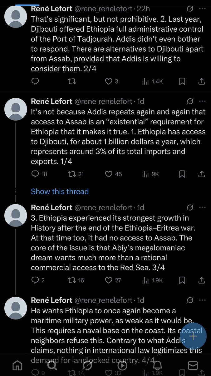 I’ve followed <a href="/rene_renelefort/">René Lefort</a>’s tweets for years, appreciating his deep knowledge of Ethiopia. Yet, his recent tweet strikes me as perplexing. He argues that Ethiopia achieved its strongest economic growth during periods without direct port access. Simultaneously, he