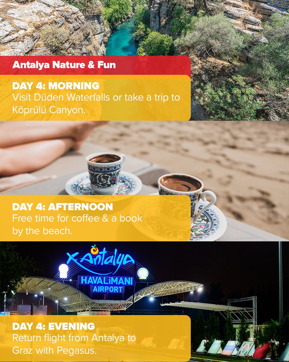 A 4 DAY ESCAPE: GRAZ - ISTANBUL - ANTALYA

Let your journey inspire you. From the charming streets of Graz to the vibrant landscapes of Türkiye, every mile brings new horizons and unforgettable experiences. ​

Book your seat and let the adventure begin!