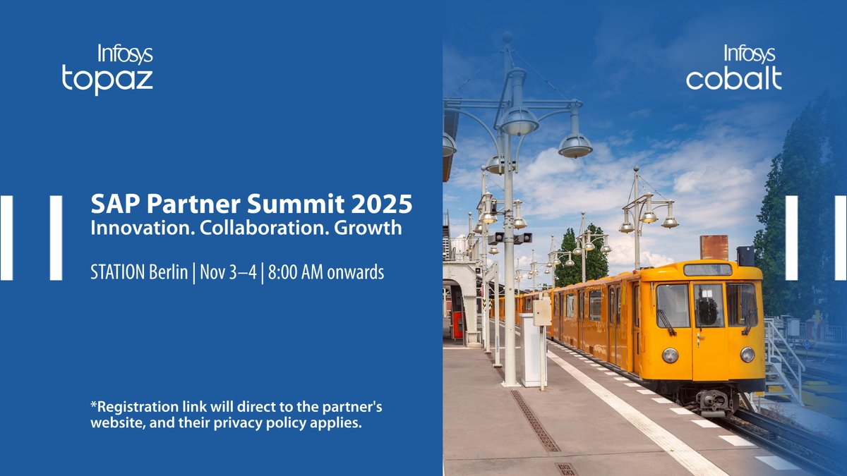 InfosysEvents's tweet image. Ready to shape the future?
Join us at #SAPPartnerSummit at STATION Berlin on 3-4 Nov. bit.ly/4hpBO6o

Innovation. Networking. AI-first strategy.

#InfySAPservices #SAPBusinessAI #SAPBusinessSuite #SAPBusinessDataCloud #SAPInnovation #PartnerEcosystem #PartnerCommunity