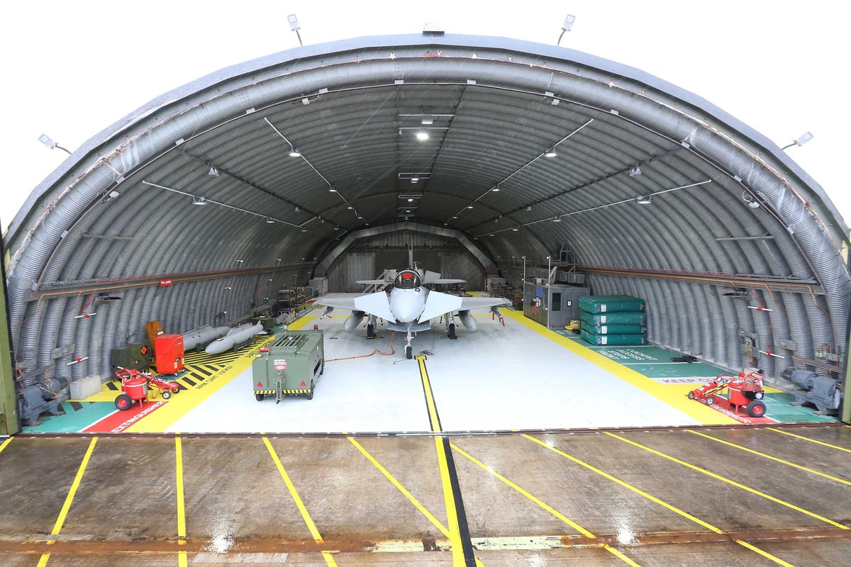 An RAF Typhoon operating out of a hardened aircraft shelter in Norway during a recent JEF exercise. On the right you can see a Typhoon at RAF Lossiemouth in a hardened aircraft shelter. This stuff is quite important.