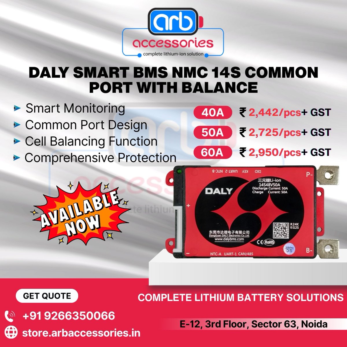 arb_ltd's tweet image. ⚡ DALY Smart BMS NMC  🔋

🔹 DALY SMART BMS NMC 14S Common Port with Balance – 40A, 50A, 60A
🔹 DALY SMART BMS NMC 13S Common Port with Balance – 40A, 50A, 60A, 100A

🛒 Buy Now
store.arbaccessories.in/category/daly-…

#Arbaccessories #DALYBMS #SmartBMS #NMCBMS #BatteryManagement #EVBattery