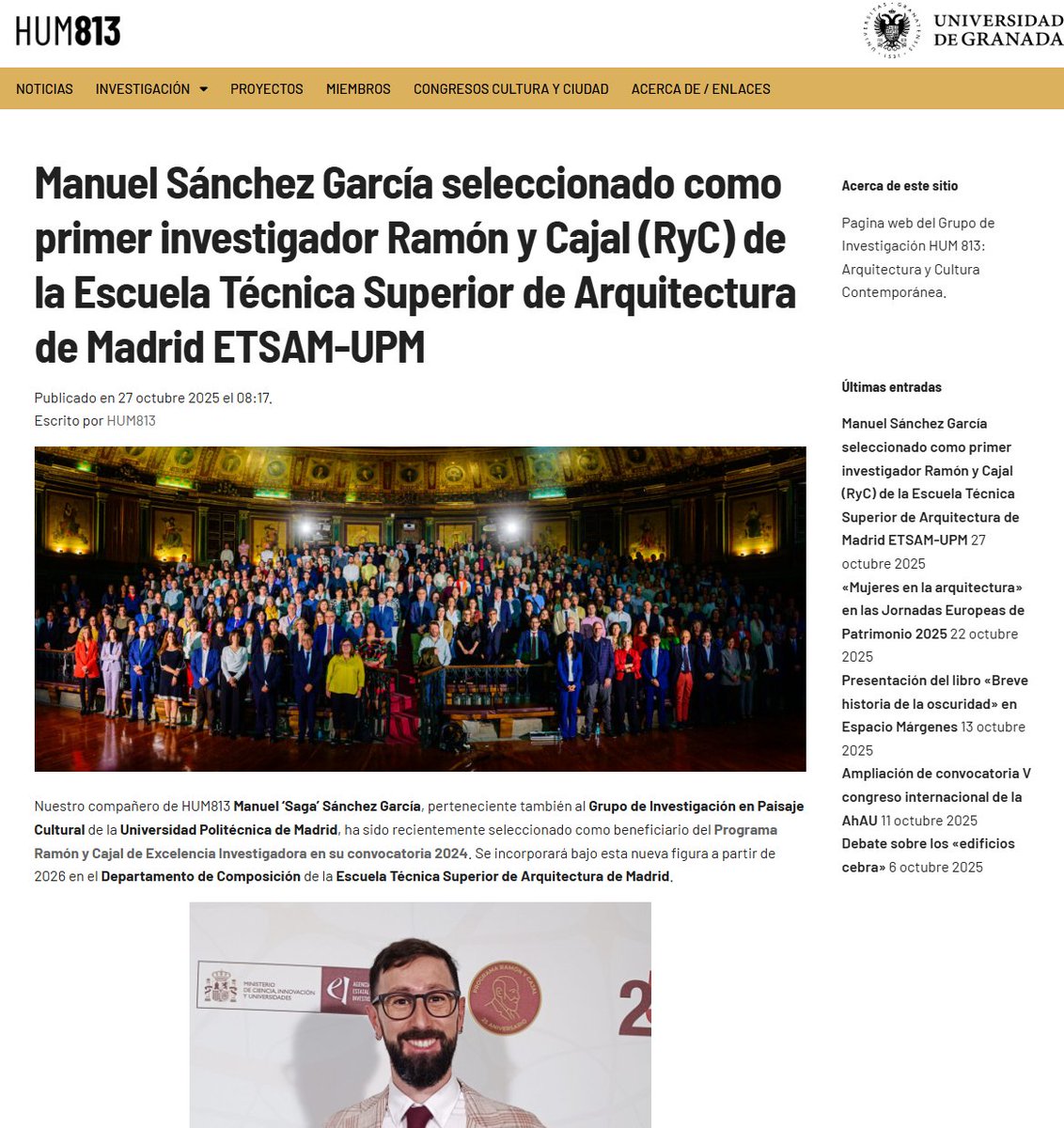 El GI HUM813 <a href="/CanalUGR/">Universidad Granada</a> se hace eco del 25 aniversario del programa Ramón y Cajal del Ministerio de <a href="/CienciaGob/">Ministerio de Ciencia, Innovación y Universidades</a> al que asistí como primer investigador RyC de la ETSAM-UPM. Todo un logro compartido🧡 
hum813.es/noticias/manue…