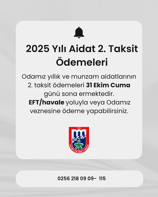 Ticaret Odası Aidat Ödemeleri Hatırlatması