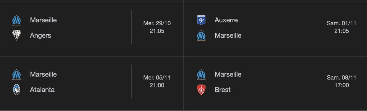 Quinzaine décisive pour l'OM, notamment en C1 où tu dois gagner, mais quelques attentes de mon côté : 

- J'espère un sans-faute 
- Moins d'erreurs individuelles sur l'enchaînement
- Une équipe qui réagit mieux aux scénarios contraires

En espérant un retour rapide d'Hamed Traoré