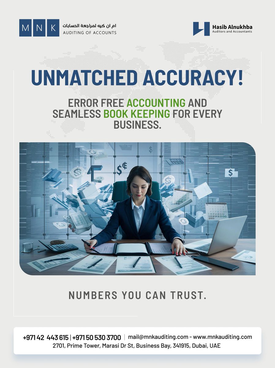 mnkauditing's tweet image. Unmatched Accuracy!
Experience error-free accounting and seamless bookkeeping designed for every business.

mnkauditing.com/accounting-boo…

mail@mnkauditing.com
+971 50 530 3700
mnkauditing.com

#AccountingServices #BookkeepingExperts #ErrorFreeAccounting