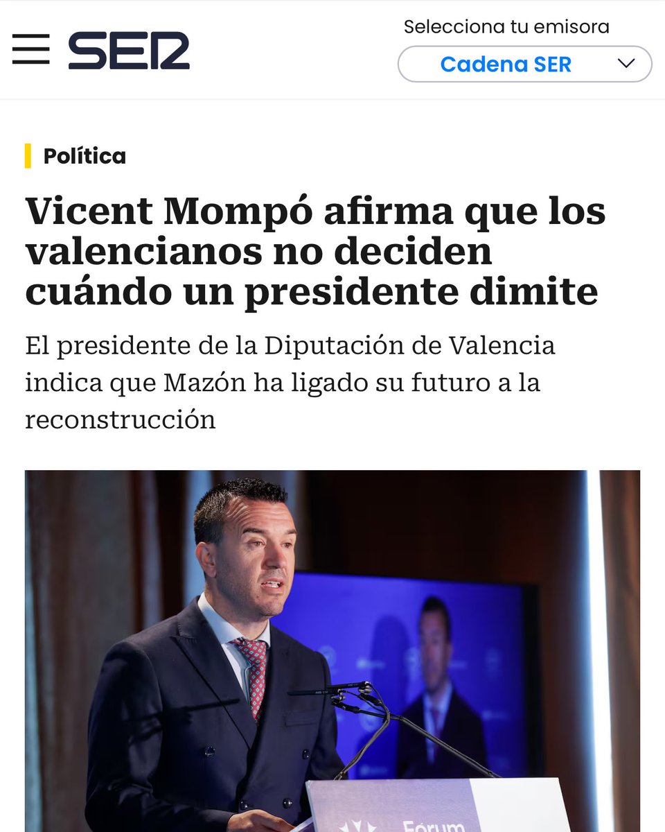 A l’indigne de Mazón ja el dona per amortitzat fins i tot la premsa conservadora.

Mentrestant, el president de la <a href="/dipvalencia/">Diputació de València</a> i el seu fidel soci <a href="/EnsUneix/">ENS UNEIX</a>, amb <a href="/nataliaenguix/">Natalia</a> de telonera, continuen defensant-lo com si res.

Si governes amb la dreta, eres dreta.