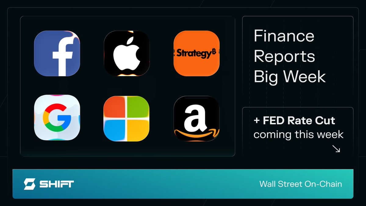 ShiftRWA's tweet photo. BIG WEEK — If you're not paying attention this week, you're missing bigtime. 

— FED rate decision 
— Microsoft, Google, Apple, Meta, Amazon earnings report 
— Strategy +390 BTC at an average price of $111,117, total: 640,808 BTC

These crucial events are happening in the next 72 hours. Is Uptober BACK? 👀