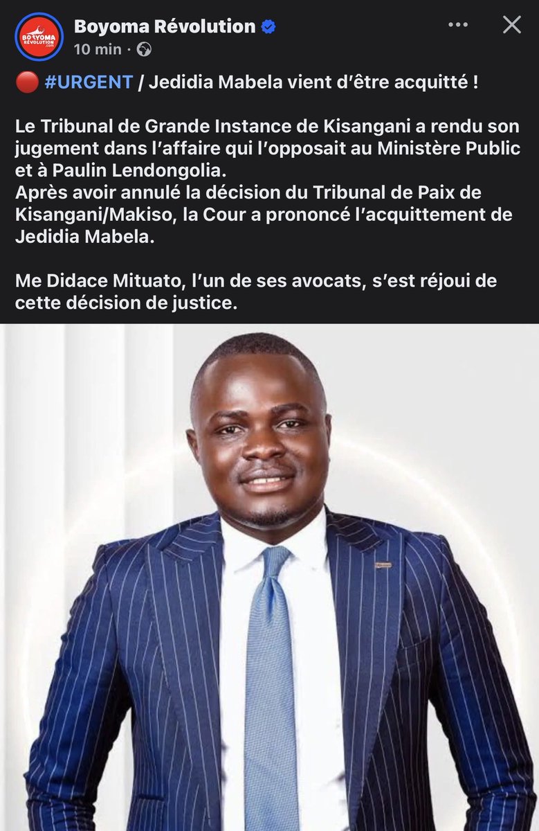 Une preuve de plus que la « Justice » Congolaise est pour la plupart de temps assujettie soit au pouvoir politique, soit à l’argent. <a href="/jedidia_mabela/">Jedidia Mabela</a> vient d’être acquitté à peine quelques minutes après la déchéance de l’ex gouverneur de la Tshopo Paulin Lendongolia qui était de