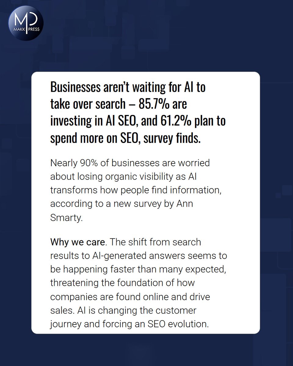 MakkpressTech's tweet image. AI is rewriting the SEO playbook 🤖📉
90% of businesses are worried about losing their search visibility as AI transforms how results appear on Google.

#SEOTrends #AIinMarketing #DigitalStrategy #Makkpress #SearchEngineOptimization #AISEO #GoogleUpdates #DigitalMarketing