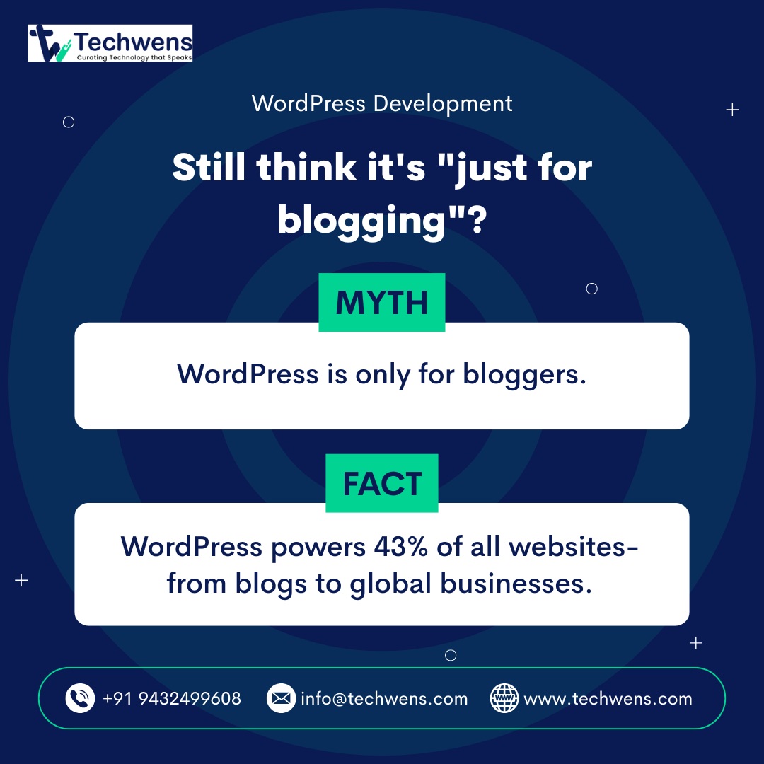 TechWens's tweet image. WordPress isn’t just for bloggers — it’s for brands that mean business!
From startups to enterprises, it powers 43% of the web.
#Techwens #WordPressDevelopment #WebDesign