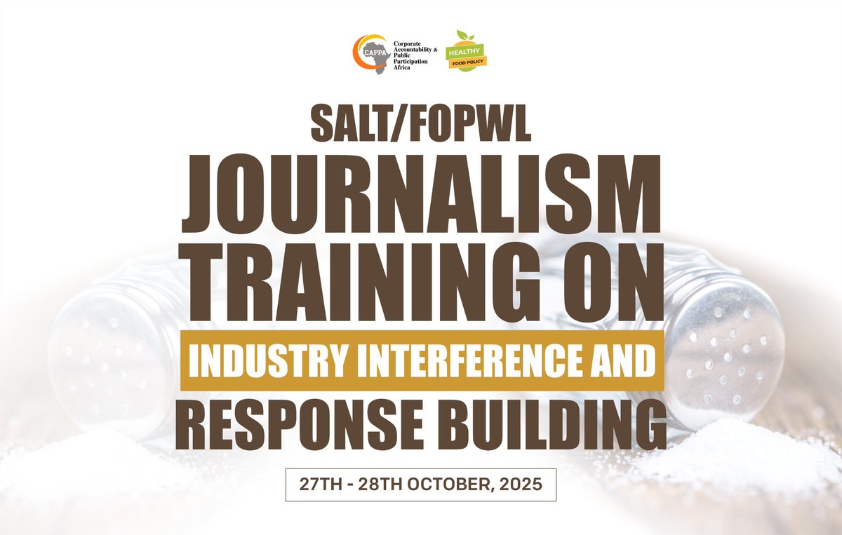 It is time for Nigeria to set mandatory salt levels in processed, packaged, and prepared foods. #ReduceSalt intake and enhance #HealthyFoodPolicy  <a href="/cappafrica/">C A P P A</a> <a href="/HealthyFood_NG/">Healthy Food Policy</a>