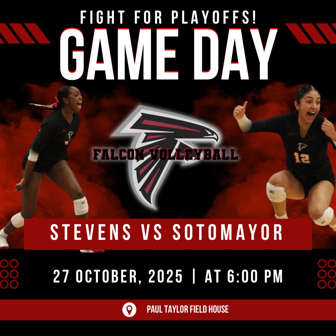 Bring the crowds! Bring the noise! 🙌🏼
Show up to support Falcon Volleyball in the FIGHT FOR PLAYOFFS! 
⏰6pm 
📍Paul Taylor Fieldhouse