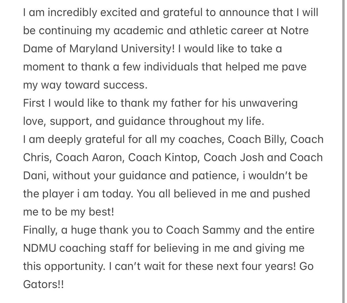 #Committed It’s a great day to be a Gator! 🐊🩵 <a href="/NDMUSoftball/">NDMU Softball</a> <a href="/QACHS_Athletics/">QACHS Athletics</a> <a href="/QrRecruiter/">QR RECRUITER</a> <a href="/UWAA_United/">United Women’s Athletic Association</a> <a href="/FastpitchAthRec/">Fastpitch Athlete Recruits</a> <a href="/SunilSportsNews/">Sports News By Sunil Sunder Raj</a> <a href="/SBRRetweets/">Softball Recruiting Reposts</a> <a href="/CoastRecruits/">Coast 2 Coast Recruits</a> <a href="/TopPreps/">247 The News Sports Recruiting at Top Preps on X</a> <a href="/gatorjack72/">Girls In The Game</a> <a href="/scan1ansports/">ꜱᴄᴀɴʟᴀɴ ꜱᴘᴏʀᴛꜱ™️</a> <a href="/FGS_softball/">FLATGROUND Softball</a> <a href="/DfwSho/">DFW Sho'Case</a> <a href="/GraveyardOF1/">Graveyard Mentality</a>