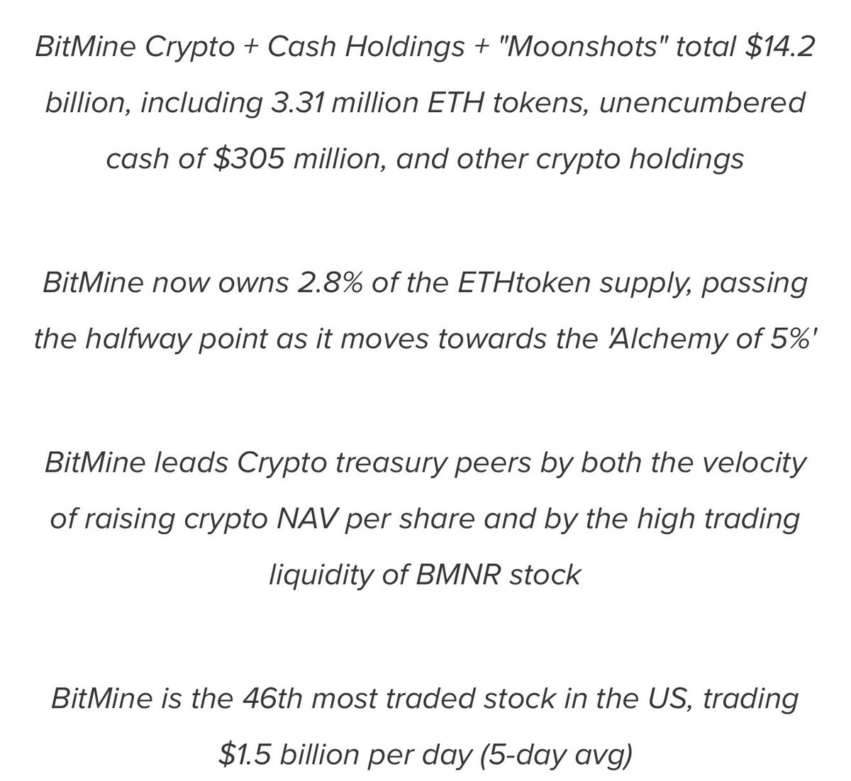 BMNR $ETH Bitmine now owns 3.31M ETH after buying 71K coins last week, now  owning 2.8% of the entire supply. Tom Lee: “The progress in trade talks  between US and China is