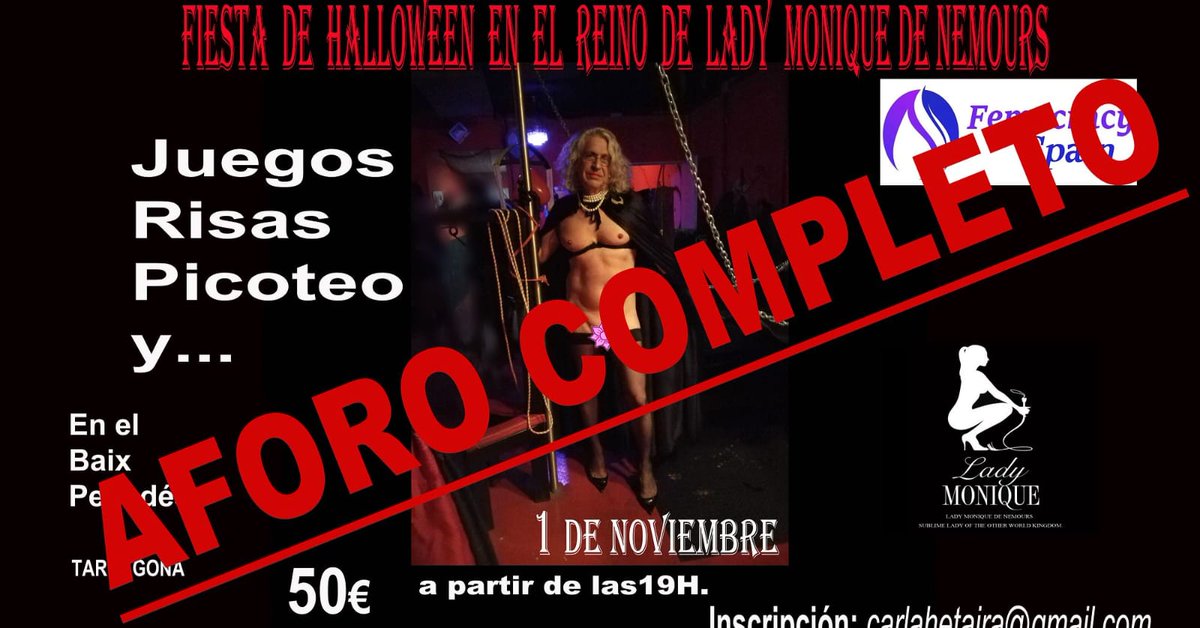 #Evento 1 noviembre - 19:00 - 22:00 CET FIESTA DE HALLOWEEN Reino Lady Monique de Nemours Catalunya, España Celebraremos Halloween en el Reino de Lady Monique de Nemours y sede de Femocracyspain,#BDSMHOY bdsmhoy.com/eventos/fiesta…