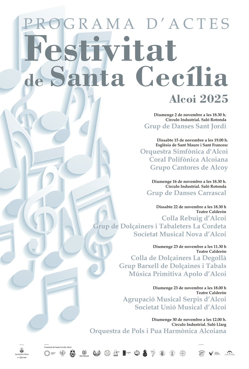 TCalderonAlcoi's tweet photo. Programació de concerts de les entitats musicals d'Alcoi amb motiu de la Festivitat de Santa Cecília 2025.

Programa: https://t.co/b0xQaWdDS7

Entrades: https://t.co/YKksM35CqQ https://t.co/QjZiOwJMd8