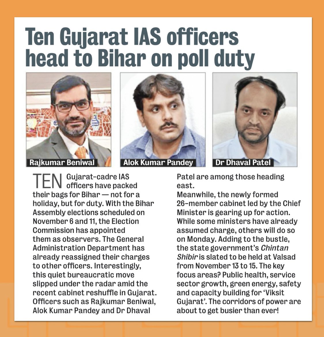 Ten IAS officers from Gujarat (check) appointed by the Election Commission of India (check) as "observers" for Bihar assembly elections (check). How many from other states, <a href="/IASassociation/">IAS Association</a>? <a href="/ahmedabadmirror/">Ahmedabad Mirror</a> #GujaratModel
