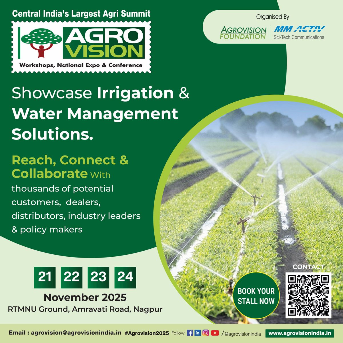agrovisionindia's tweet image. From smart irrigation to sustainable water use — your products/ services/  innovations deserve the spotlight!
Showcase them at Agrovision 2025 and connect with farmers, dealers &amp;amp; agri experts.

#irrigation #agrovision2025 #IrrigationSolutions  #agrievents #SmartFarming