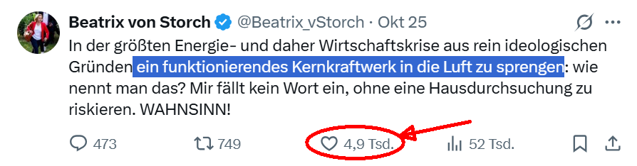 RobKPunkt_4887's tweet photo. @Hippy15405085 @AfD 🧋🍝💨 Chefesse de Fauxpas v. Storch serviert Empörung al dente auf Staatskosten und kassiert fürs ideologische Menü auch noch 4.9T Likes an digitalen Trinkgeldern, für #RechtsTwitter sind nicht nur Spaghetti zu komplex. #NoAfD #Gundremmingen https://t.co/7TwNK0bBAo
