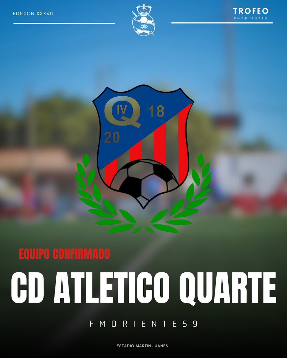 𝙀𝙌𝙐𝙄𝙋𝙊 𝘾𝙊𝙉𝙁𝙄𝙍𝙈𝘼𝘿𝙊 | @cdatleticoquarte ✅ 

🏟️ ¡CD Atlético Quarte al Trofeo Morientes! 🏆✨⚽️🤩

⚽️ Emoción, talento y espíritu deportivo nos esperan en esta nueva edición del 𝙏𝙍𝙊𝙁𝙀𝙊 𝙁𝙈𝙊𝙍𝙄𝙀𝙉𝙏𝙀𝙎 2025 🚀

🏟️ Bienvenidos, @cdatleticoquarte 👋🏻