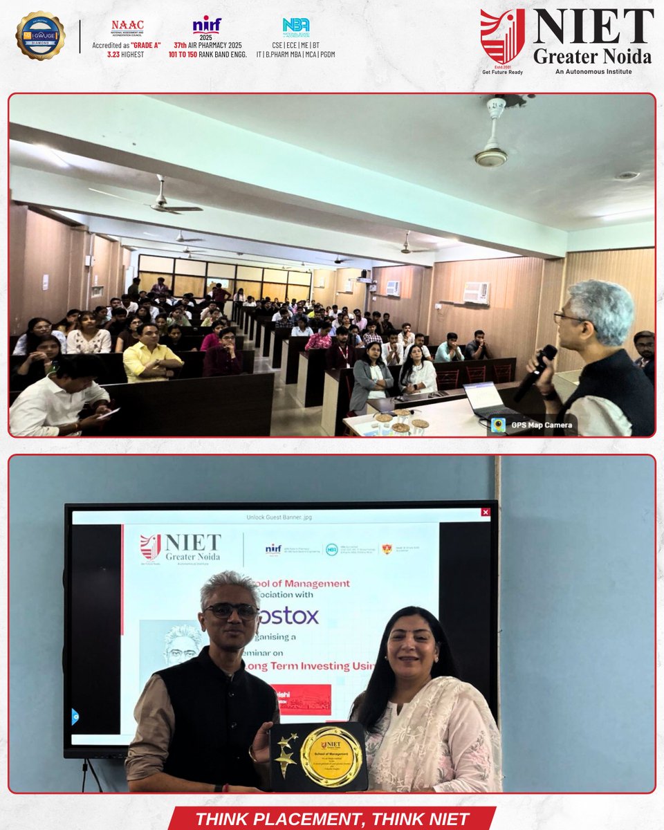 niet_grnoida's tweet image. An engaging and insightful seminar on “Long-Term Investments Using Charts” was organized in collaboration with Upstox.
Led by Mr. Milan Bavishi, Director, Content at Upstox, the session empowered MBA students with real-world knowledge of market trends.
#NIET #Upstox