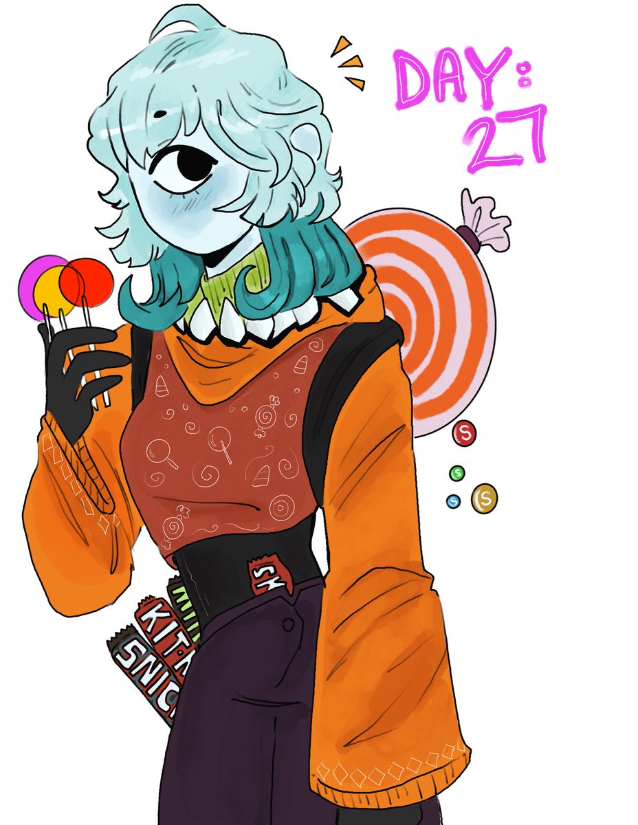 Kamdalphil1's tweet photo. Day 27 of MonsterGirl-Tober: Halloween candy!! 🍭 

#inktober #halloween #promptlist #art #artistsonX https://t.co/I4tEXAT45H