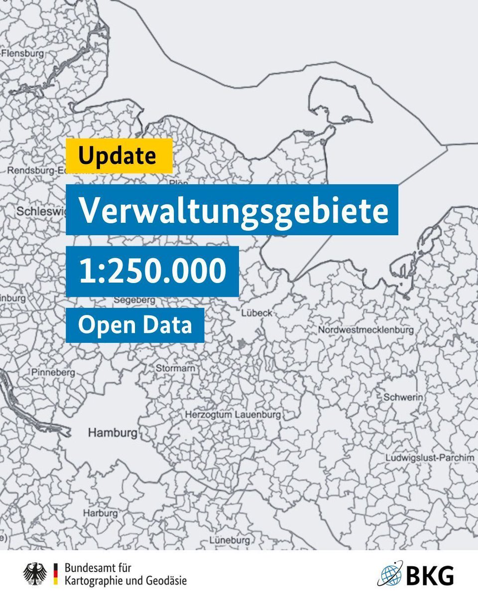 BKG_Bund's tweet photo. 📢 Die #Verwaltungsgebiete 1:250.000 - VG250 - wurden aktualisiert (Stand 01.01.2025) und stehen kostenfrei in unserem #OpenData-Bereich bereit. #Geodaten #Grenzen #Update
👉 https://t.co/7IWJHMLU7e https://t.co/kBerdrPrwL