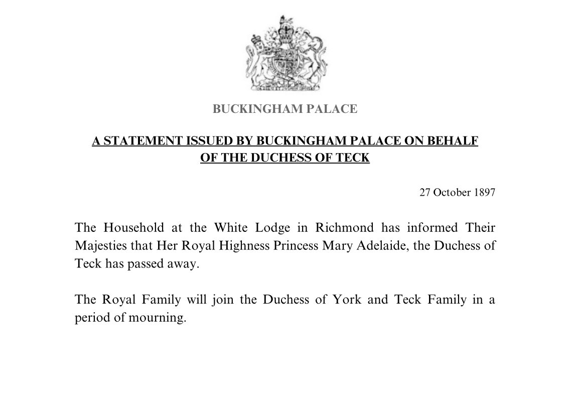 RBLXHanovers's tweet photo. Her Royal Highness the Duchess of Teck has passed away at 63 years of age. https://t.co/Wgq87ttTAX