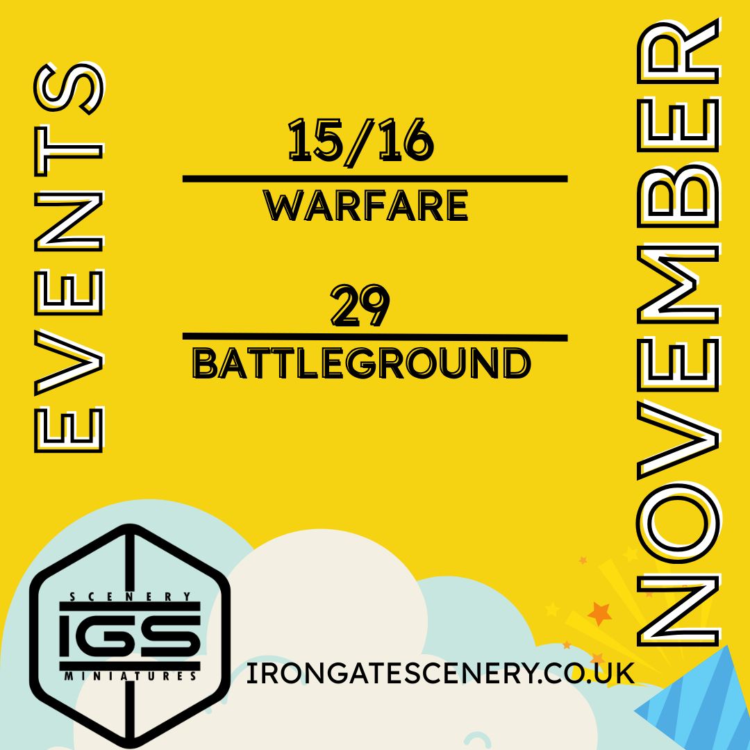 Don’t miss us at these November events — pre-order in advance to guarantee your order!

#wargaming #dnd #dragonrampant #tabletopgaming #terrain #tabletopgames #miniatures #igsminis #warhammer40k