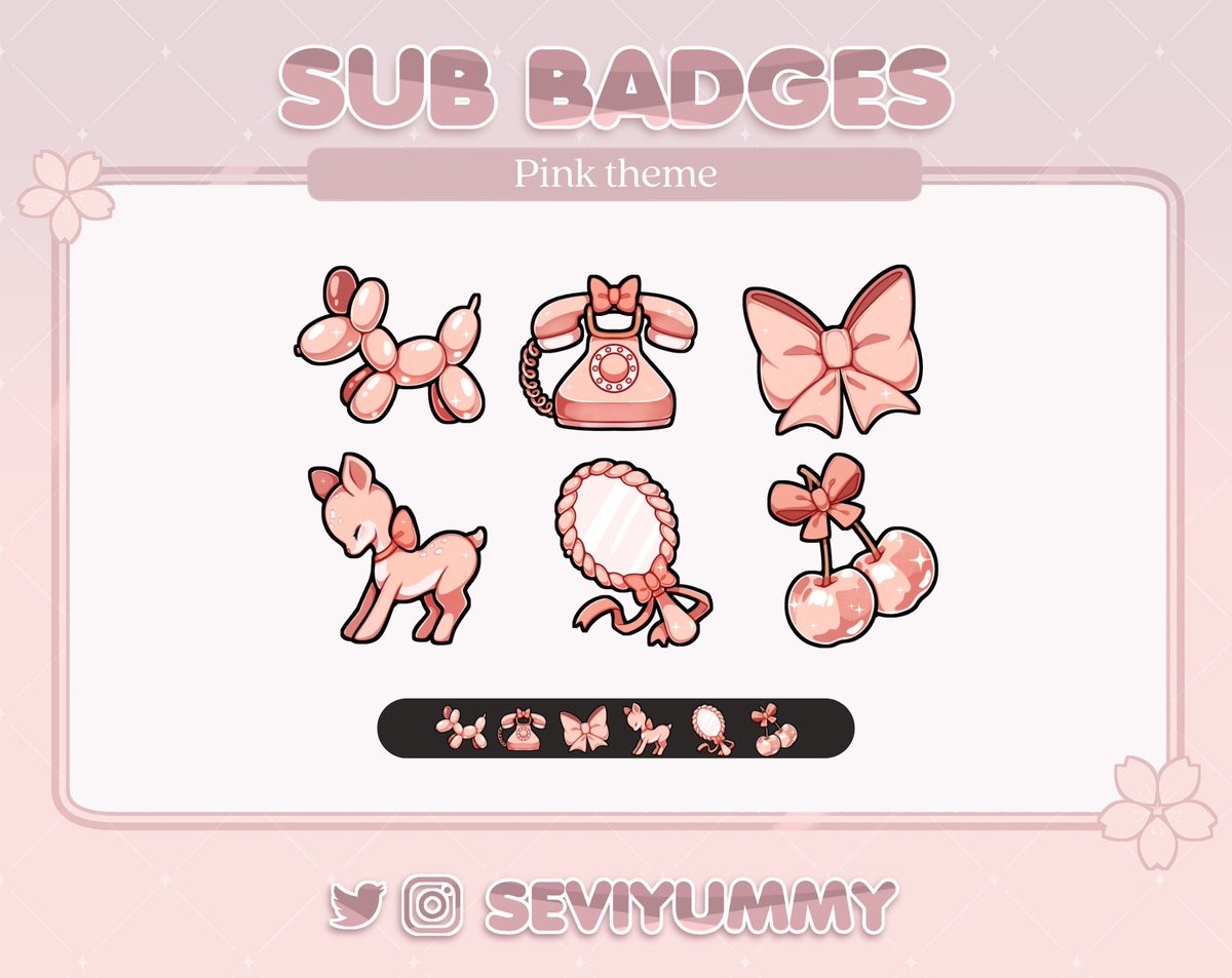 🌷✨  Pink vibes Badges for Twitch  ✨🌷

🌸 $5 usd the whole set 🌸

You can find this one and more here:
✨ etsy.com/shop/SeviYummy
✨ ko-fi.com/seviyummy/shop