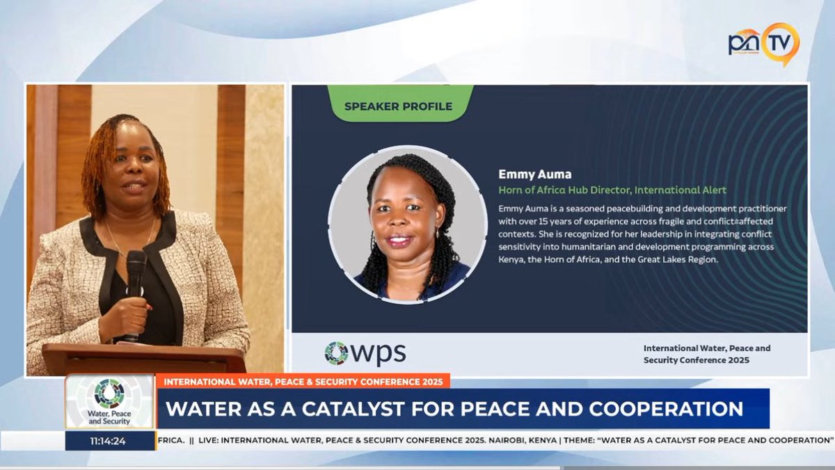 PNTVAfrica's tweet image. Emmy Auma, Country Director, International Alert, making her remarks at the International Water, Peace &amp;amp; Security Conference 2025 in Nairobi. @IntAlertHoA @intalert
