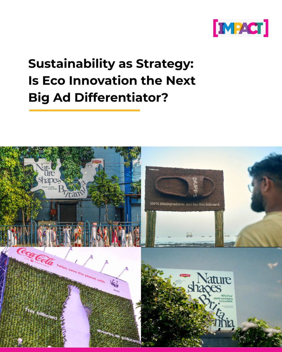 IMPACT_onnet's tweet image. Eco-innovation is emerging as the next big creative differentiator in advertising. From Chupps to Britannia, brands are proving that doing good can also look great.

Read more on - impactonnet.com/impact-stories…

#SustainabilityInAdvertising #EcoInnovation #GreenMarketing #BrandPurpose