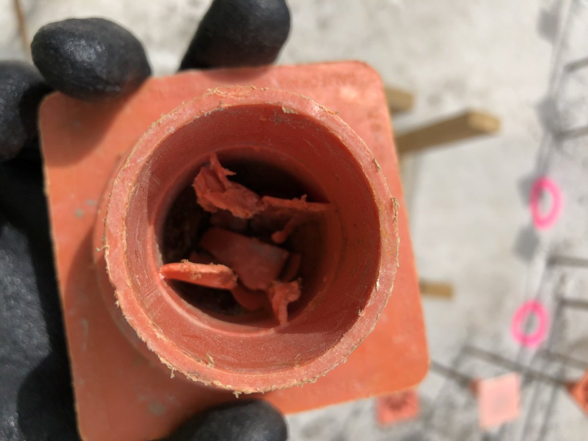 varicap3's tweet photo. Why Rebar Caps Fail: And How Ours Don’t. 
Typical rebar caps are 1 piece of molded plastic which is stiff to resist impact. The stiff molded “fins”, that grip the bar, then bend and break when installed.   
VariCap’s 2 part system bends, grips and rebounds, without breaking. https://t.co/TI1zGZ6SST