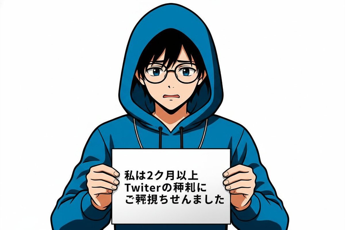 _Azu1_'s tweet image. 「私は2ヶ月以上Twitterの通知を確認しませんでした」の札を首から下げています

(nano-bananaで生成したので文字が滅茶苦茶になってます)