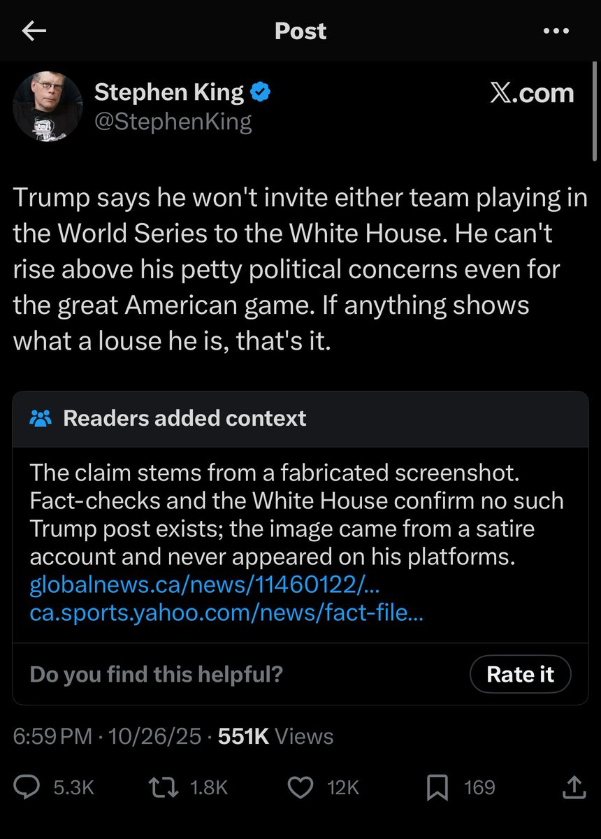 ⁦<a href="/StephenKing/">Stephen King</a>⁩ 
You on a roll with posting fabricated posts huh?